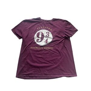 Harry Potter T-shirt Hogwarts Express Platform 9 3/4 Crackle Design XL Burgundy